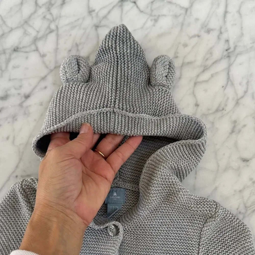 Gray Knit Baby Cardigan Sz 6-12 Mo Bear Ears Gap
